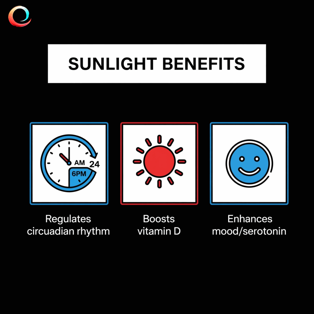 Infographic showing 3 health benefits of sunlight exposure