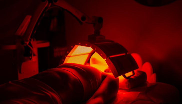 A client relaxing during a POLY Red Light Therapy session at Body Lab Studio to boost collagen and enhance skin radiance naturally.