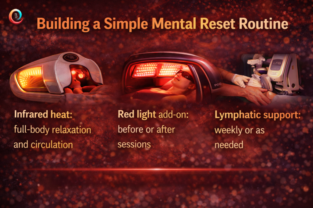 Infrared wellness pod, red light therapy, and lymphatic support mental reset routine